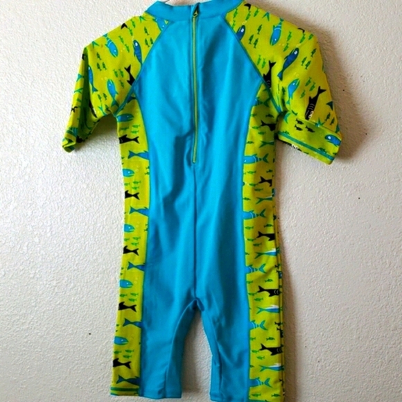 Boy's Surf Shorty Wetsuit Turquiose/Green w/Fish Size 10 - Picture 2 of 7